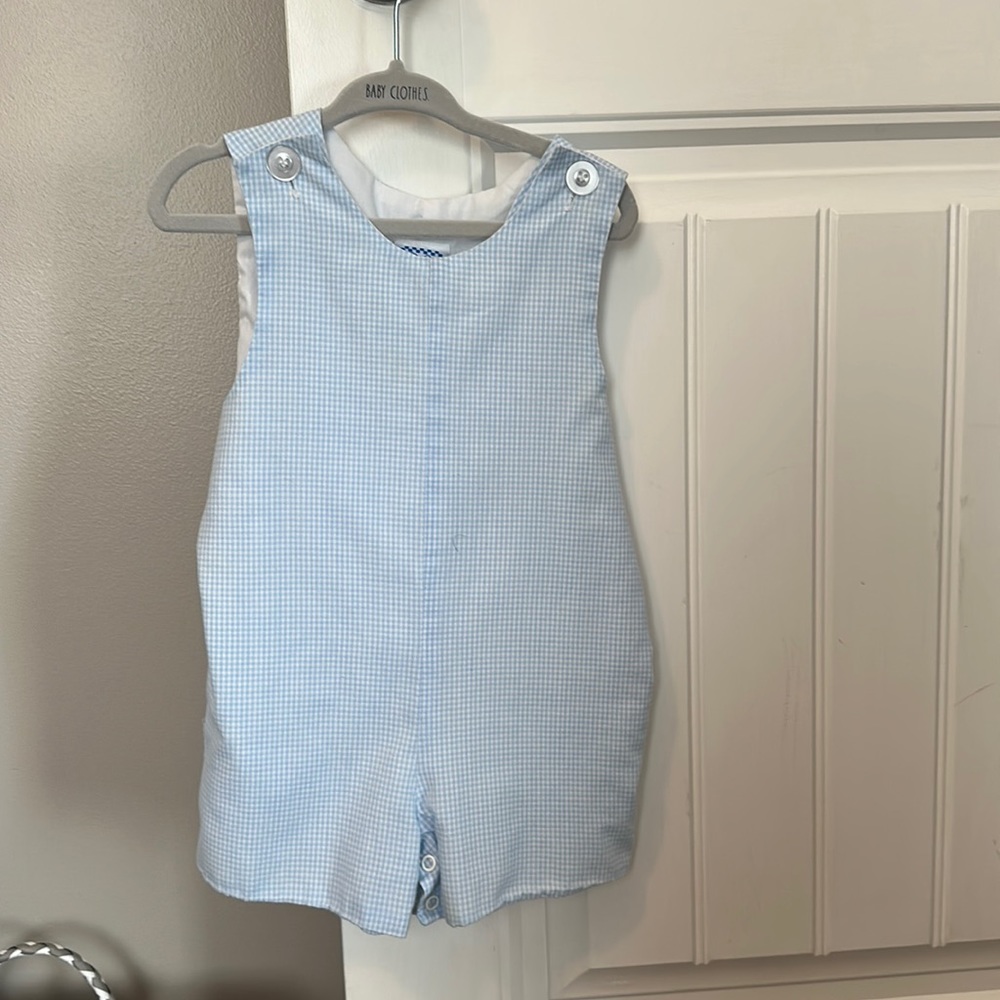 18m Kelly’s Kids shortall light blue gingham EUC